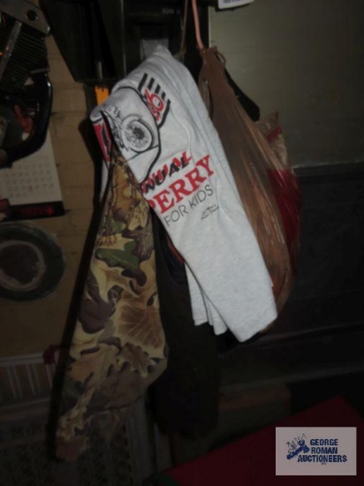 Hunting jacket size large, Carhart vest size extra large, hunting hats, andFred Perry t shirt
