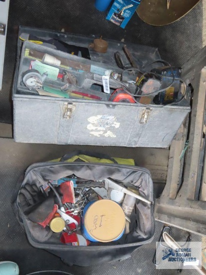 Riveting tools with riveting accessories, hardware, DeWalt battery with charger, plastic sawhorse,