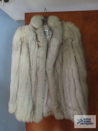 Saga Fox natural blue fox fur coat. 40% acetate. 60% bemberg, size M