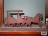 Horse-and-buggy metal decoration on wood base
