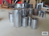 Assorted deep well and shallow well Craftsman sockets