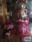 Cranberry hand cut crystal bells. One marked made in Hungary. One needs the clapper reattached.