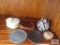 Large Buffalo nickel and Indian head penny, wooden nickels, change purse, trinket box and miniature