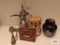 Black onyx oriental style urn convert motif tin, metal ornate teapot. Decorative, spoons, etc.