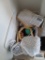 Crafting supplies, sewing and crocheting supplies with plastic tote