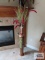 Metal decorative vase with florals, 42 in tall