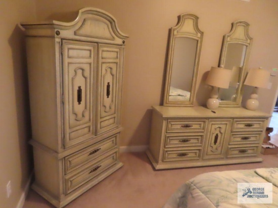 Dresser with double mirror, armoire, and nightstand on first floor. Bring help for loading! This is
