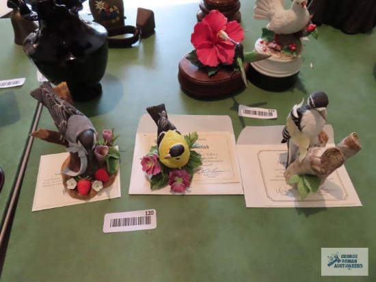 Three Lenox bird figurines with certificates