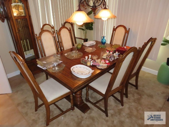 Burlington House table with eight chairs, two extra leaves, breakfront, and server. The breakfront