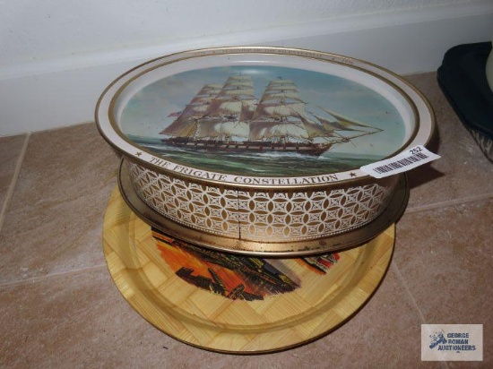 The Frigate Constellation Flagship of the Bicentennial tin and Atlantic City tray.