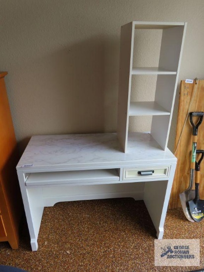 White painted desk with extra shelving unit