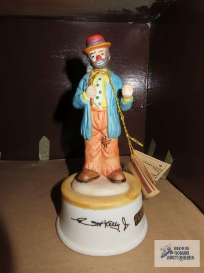 Emmett Kelly Jr Collection, clown with teal coat music box, plays Send in the Clowns, approximately