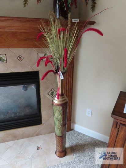 Metal decorative vase with florals, 42 in tall