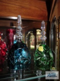 Blue and green crystal hand cut bells. One marked made in West Germany