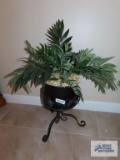 Artificial plant with metal planter stand