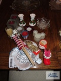 Candle holders, toothpickholders, metal Santa, etc.
