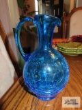 Blue crackle glass pitcher