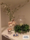 Glass vase with floral, candle holder, and Holland shoes