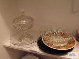 Glass compote with lid, glass serving trays, serving bowl, etc