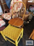 Woven painted seat and wooden chair
