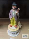 Emmett Kelly Jr Collection, clown with purple coat music box, plays Send in the Clowns,