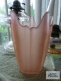 Decorative pink swung vase. Has crack