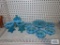 Frosted blue glass condiment dishes, candy dish, creamer and sugar, and covered candy dish. one of