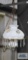 Hand painted milk glass and metal hanging lamp with floral motif