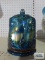 Blue carnival glass covered candy dish
