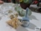Ceramic bird figurines, fish figurines, bird bell and seashell
