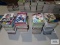 Four stacks of football cards