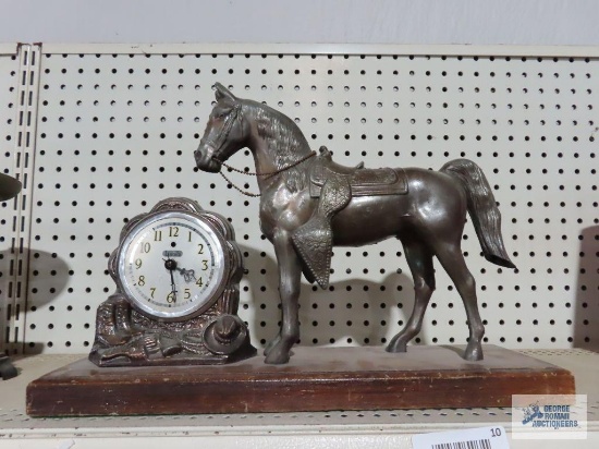 Vintage metal horse clock
