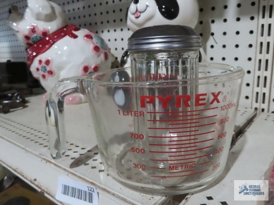 Pyrex measuring cup and cheese shaker