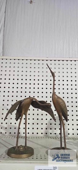 Two brass bird figurines