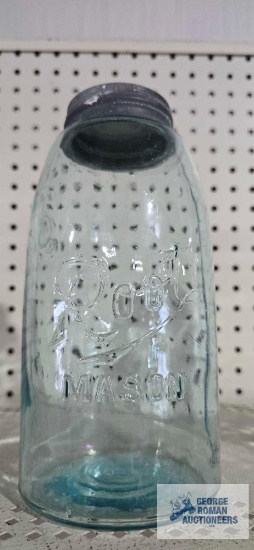 Antique root mason jar, marked D on bottom