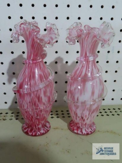 Pair of art glass fluted vases