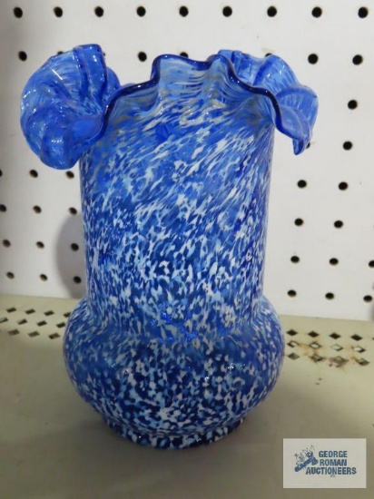 Blue art glass fluted vase