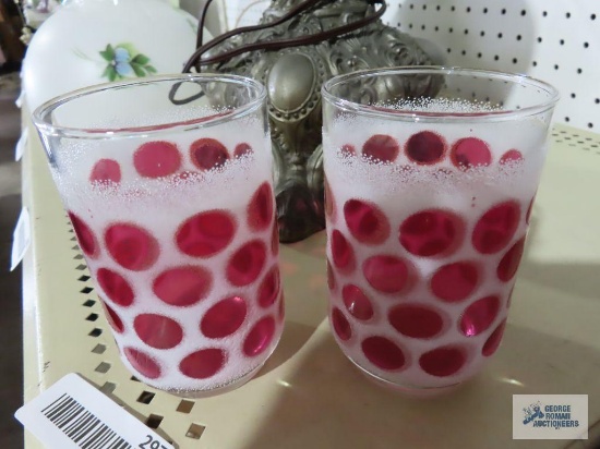 Pair of cranberry coin dot glasses