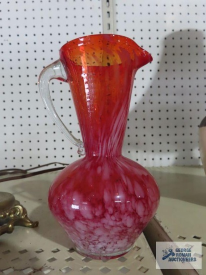 Orange art glass pitcher