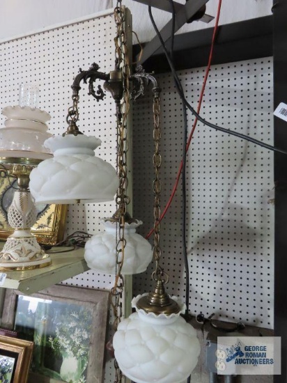 Three light hanging lamp with milk glass shades