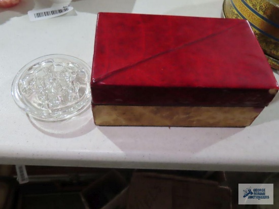 Glass frog and Balos handmade in the Philippines jewelry box. Box has some damage.