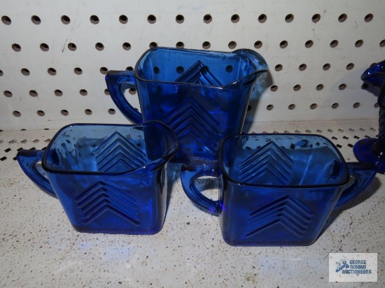 Cobalt blue creamers and sugar