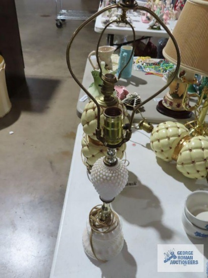 Milk glass hobnail lamp