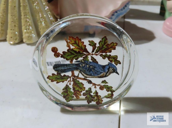 Viking glass blue jay paperweight