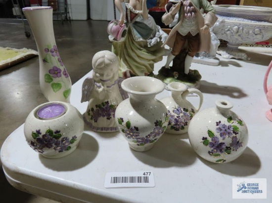 Candle holders, vase, and Angel figurine