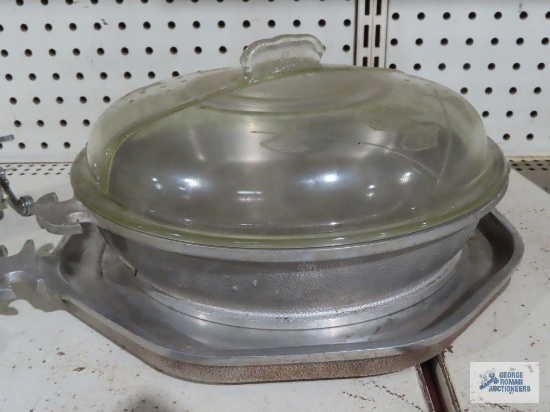 Vintage heavy aluminum serving tray and baking dish with lid
