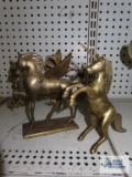 Brass unicorn and horse with wings figurines