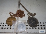 Spirit of 76 medallion necklace, Frank Sinatra medallion necklace, and Jimmy Carter medallion 1977