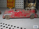 Antique metal fire truck with rubber wheels