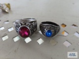 1980 Rayen High School men's class ring, marked designer R. Siladium. 1979 Fitch High School ladies